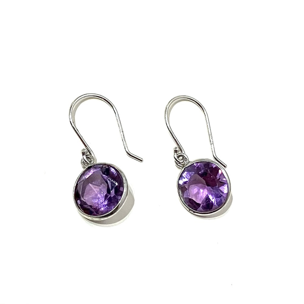 Sterling Silver Amethyst Round Drop Earrings